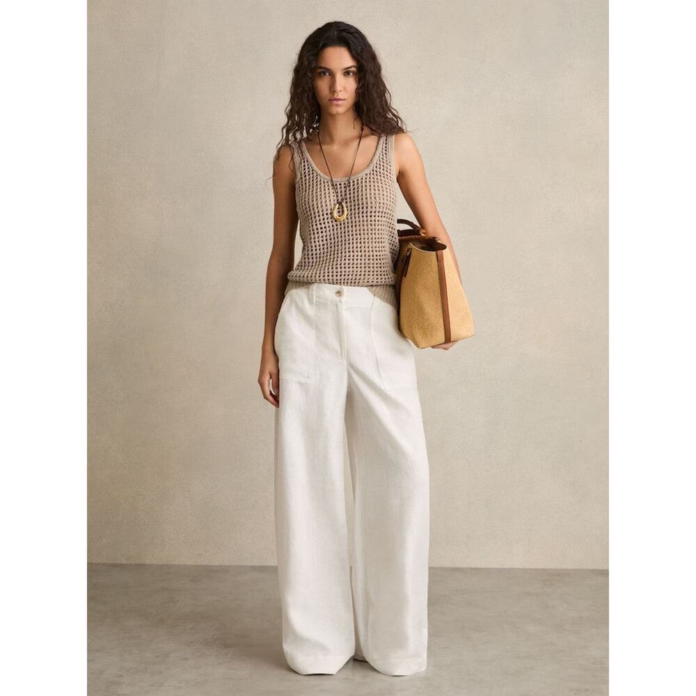 Reiss Ashby Linen Wide-Leg Trousers White - 8 UK (4 US) - Picture 4 of 6
